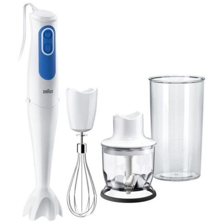 Mixer vertical Braun MQ3025WH SPAGHETTI, 700 W, Pahar gradat 0.6 l, Tocator 0.35 l, Tel, 2 viteze, Alb-Albastru