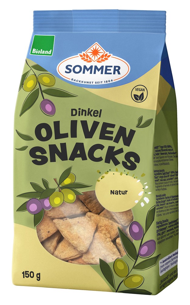Snack bio din faina de grau spelta cu masline, 150g Sommer