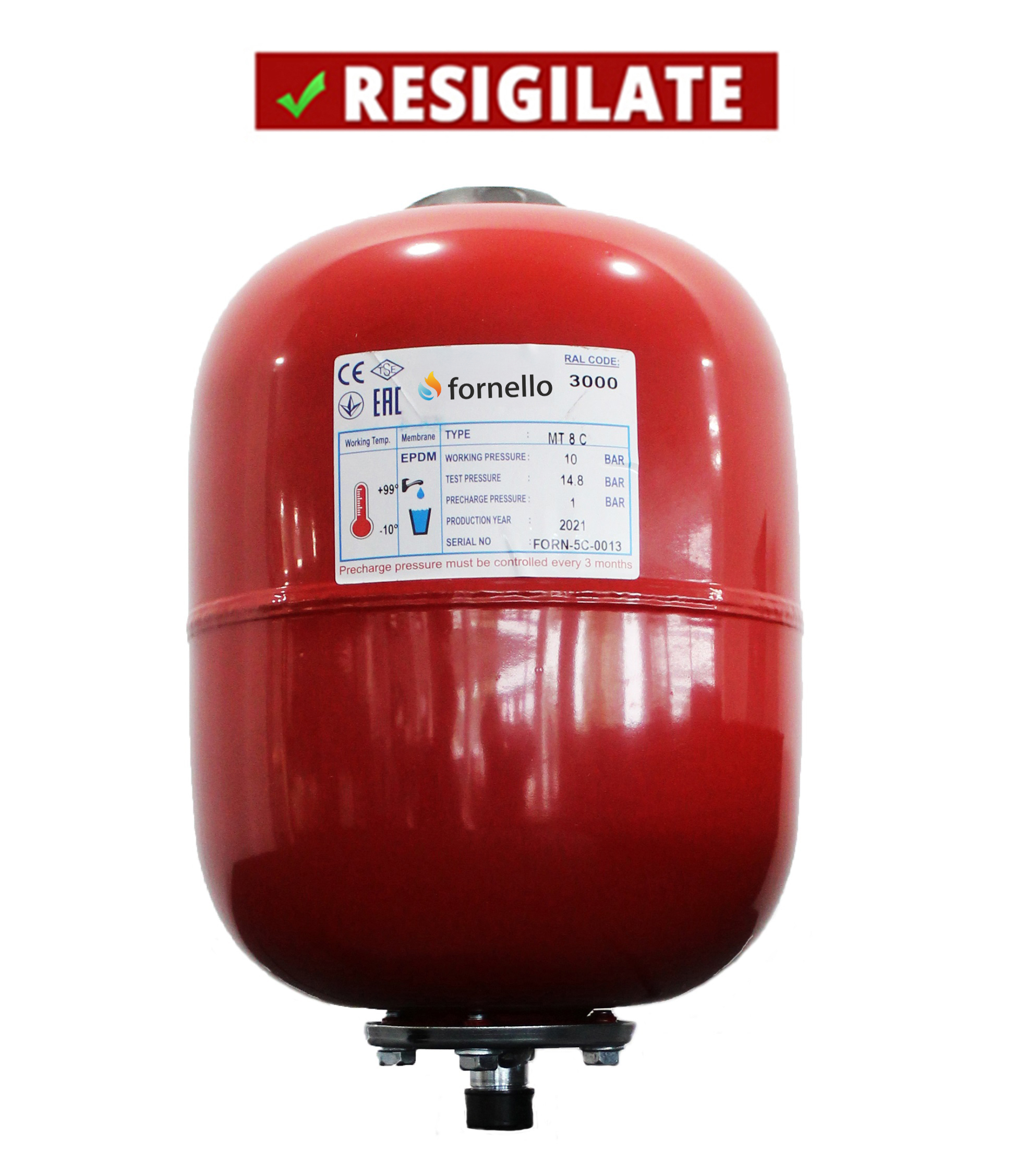 PRODUS RESIGILAT CU DEFECTE ESTETICE DAR IN PERFECTA STARE DE FUNCTIONARE 9508 !!! Vas expansiune termic Fornello 8 litri vertical culoare rosu presiune maxima 10 bar membrana EPDM