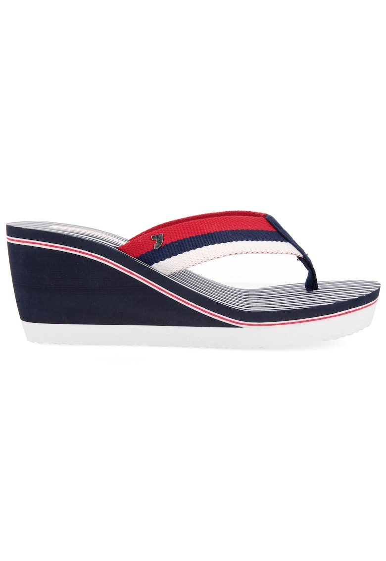 Papuci wedge cu bareta T - Bleumarin