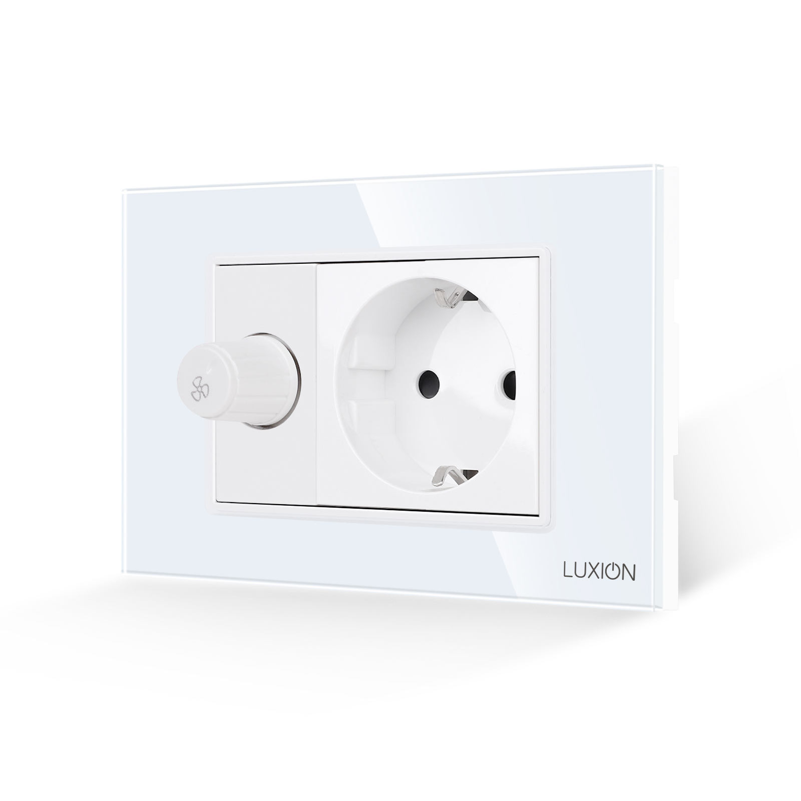 Comutator Pentru Ventilator + Priza cu Rama din Sticla LUXION, Standard Italian, 3M