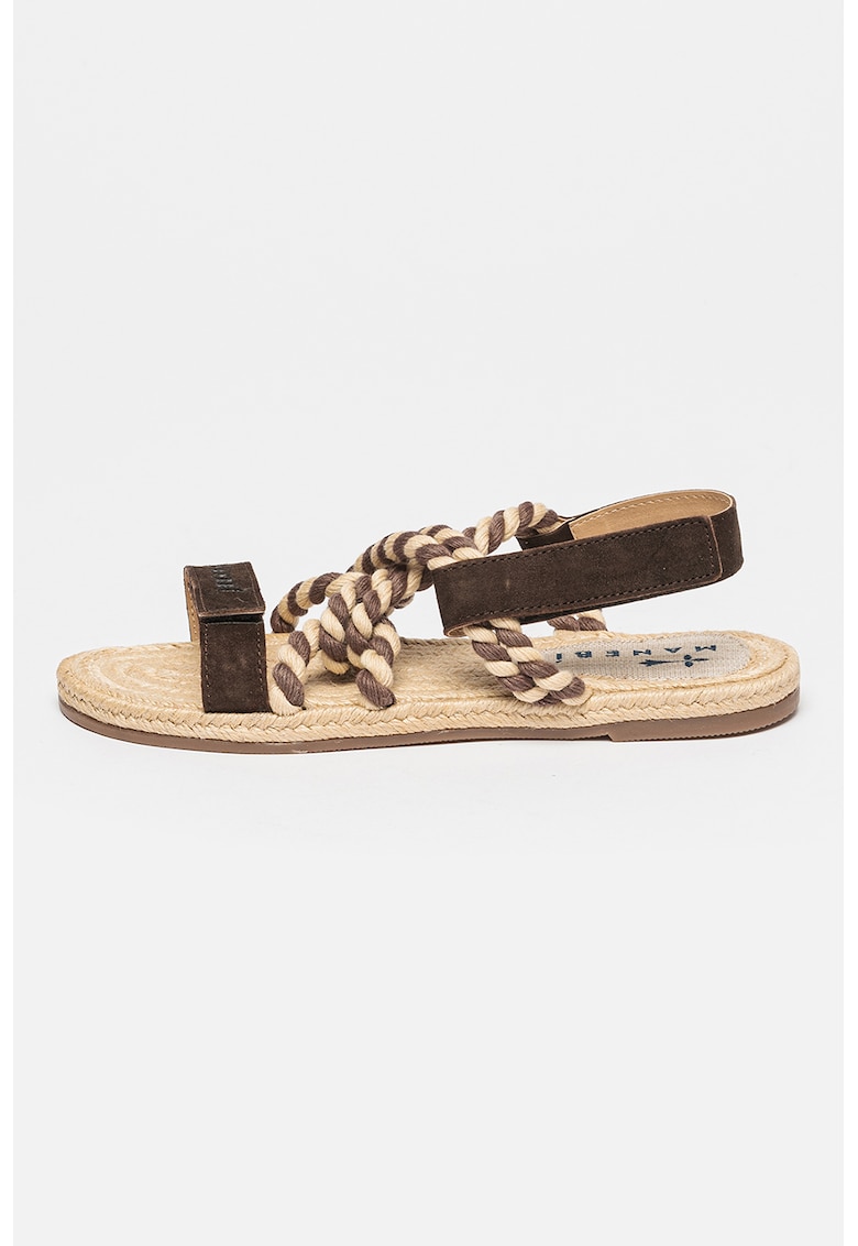 Sandale slingback cu insertii de piele intoarsa - Maro inchis