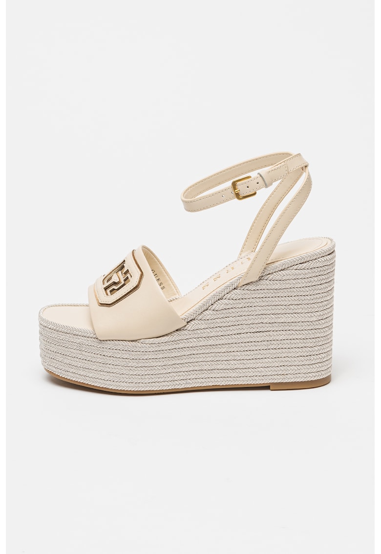 Oferte la Sandale-espadrile wedge - Crem