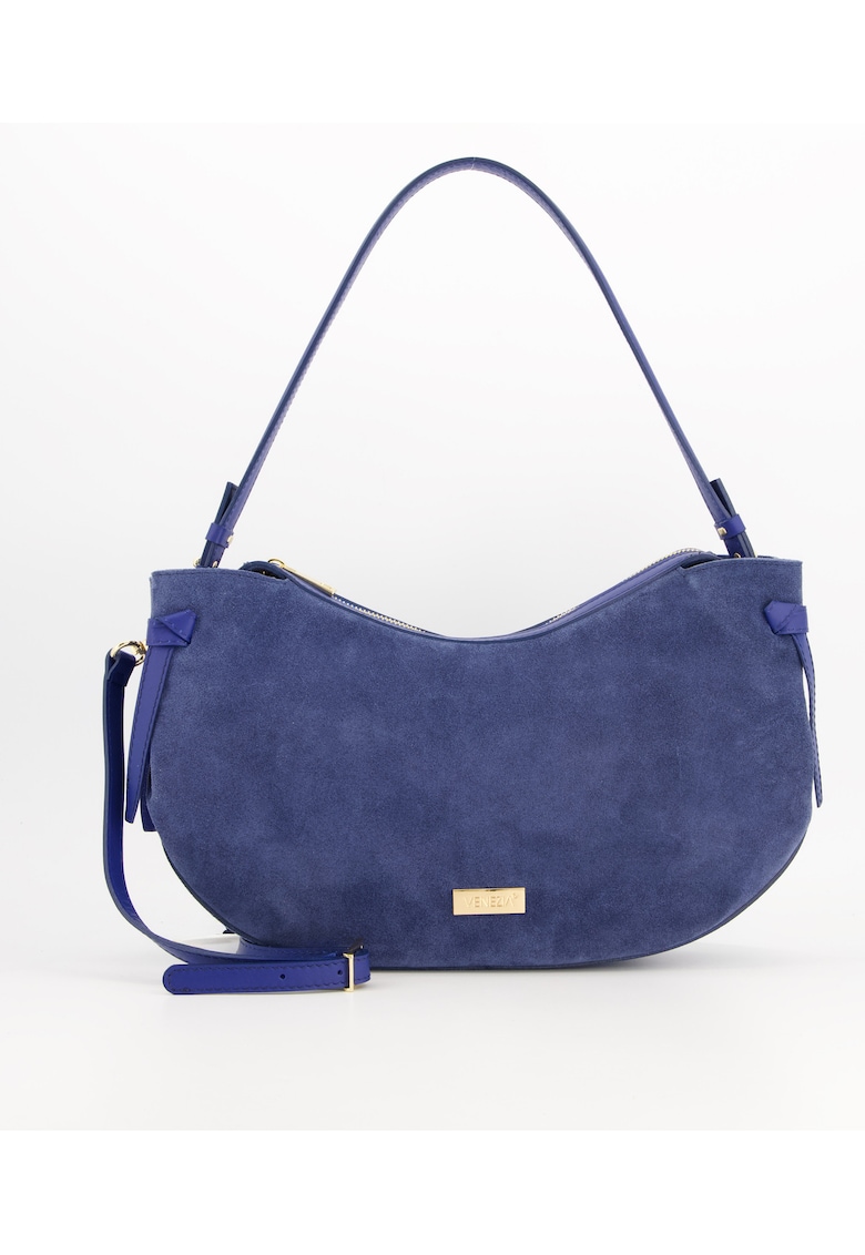 Geanta dama  model Messenger - piele intoarsa - 23x42x6 - - curea - Bleumarin