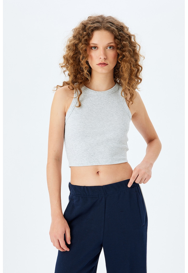 Top crop cu aspect striat - Gri deschis melange