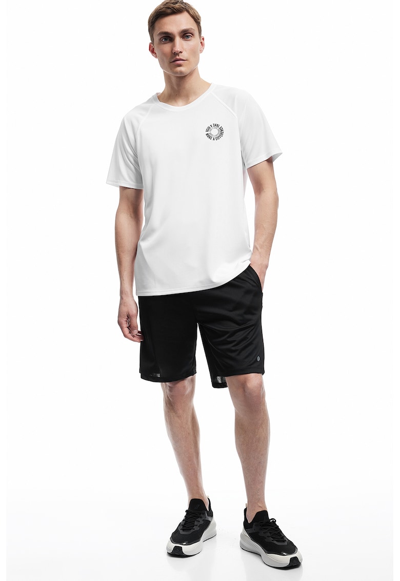 Tricou cu decolteu la baza gatului si maneci raglan - Alb