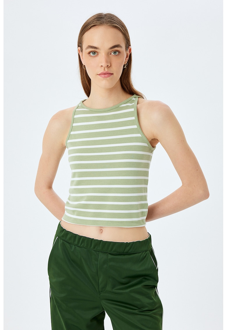 Top crop cu model in dungi - Alb/Verde