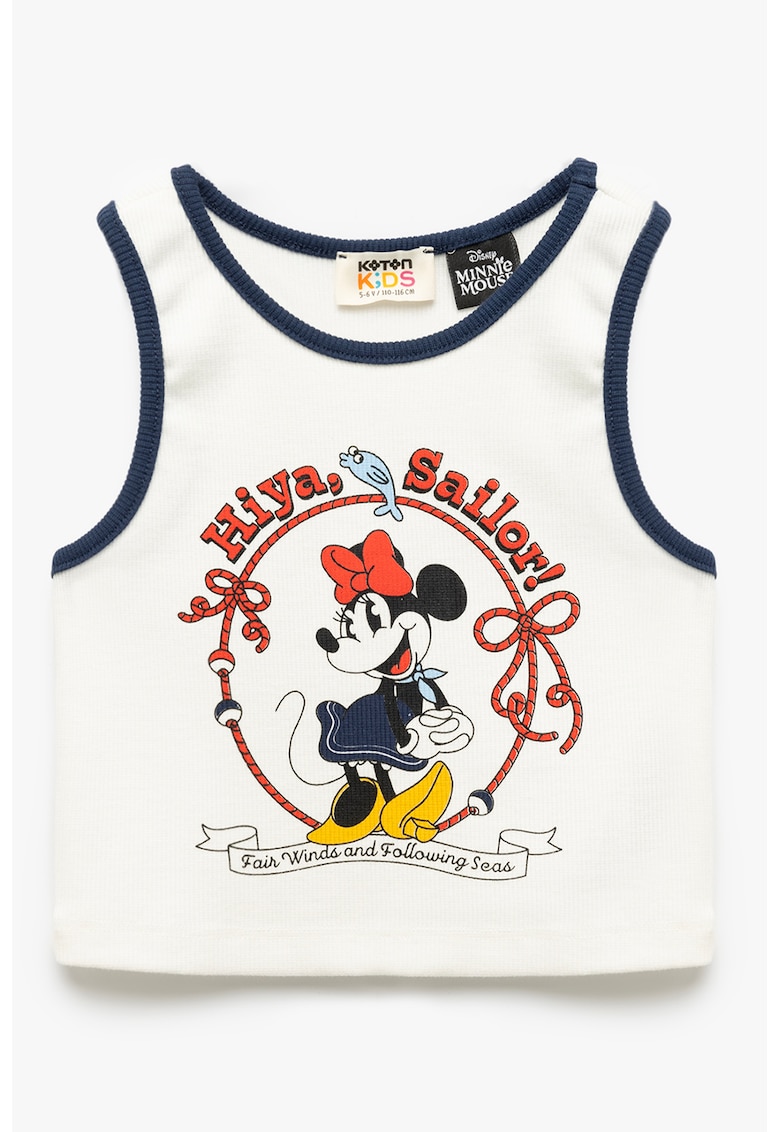 Top cu Minnie Mouse si aspect texturat - Rosu/Alb/Bleumarin