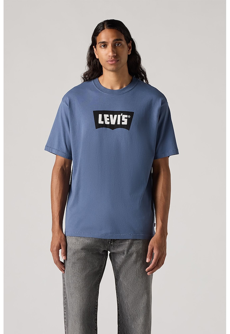Tricou de bumbac cu imprimeu logo - Albastru lavanda