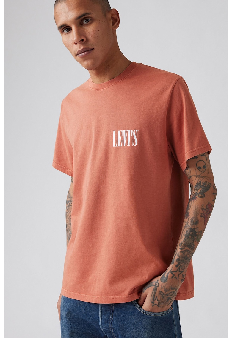 Tricou lejer de bumbac - Alb/Rosu stins