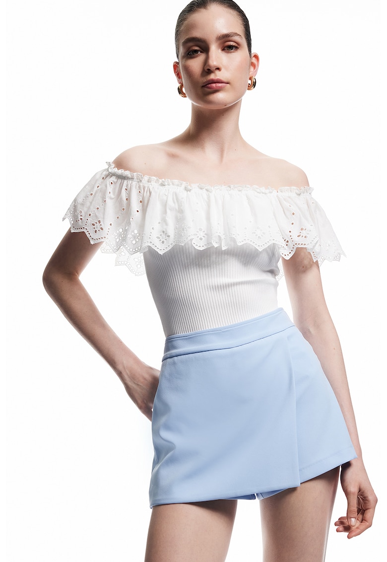 Bluza uni cu decolteu pe umeri - Alb murdar