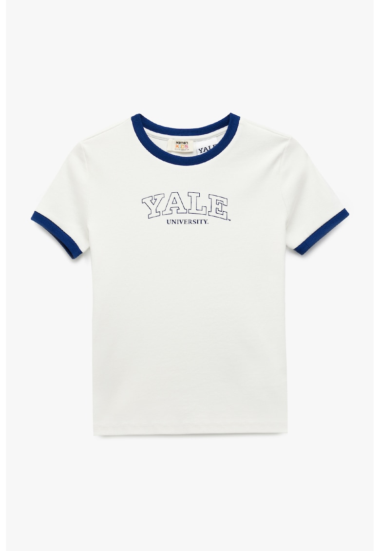 Tricou reguler fit cu text - Alb/Bleumarin