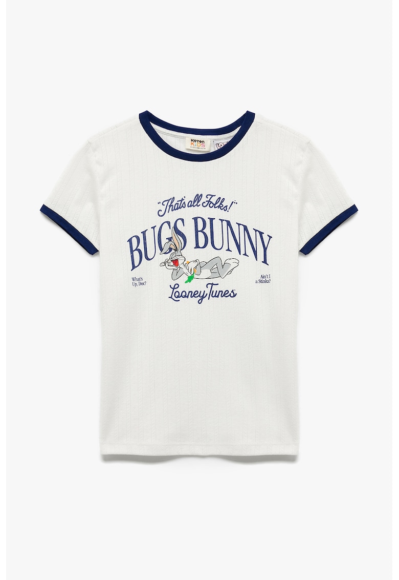 Tricou cu model text - Albastru inchis/Alb murdar