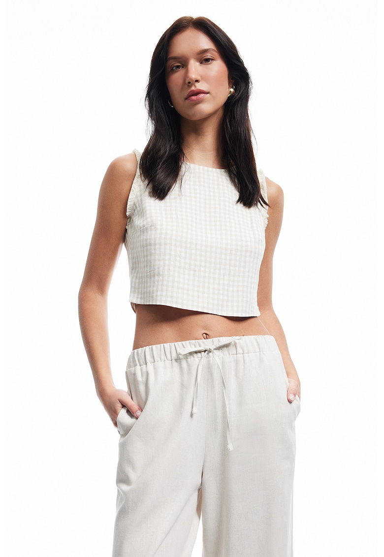 Top crop din amestec de in - Bej deschis