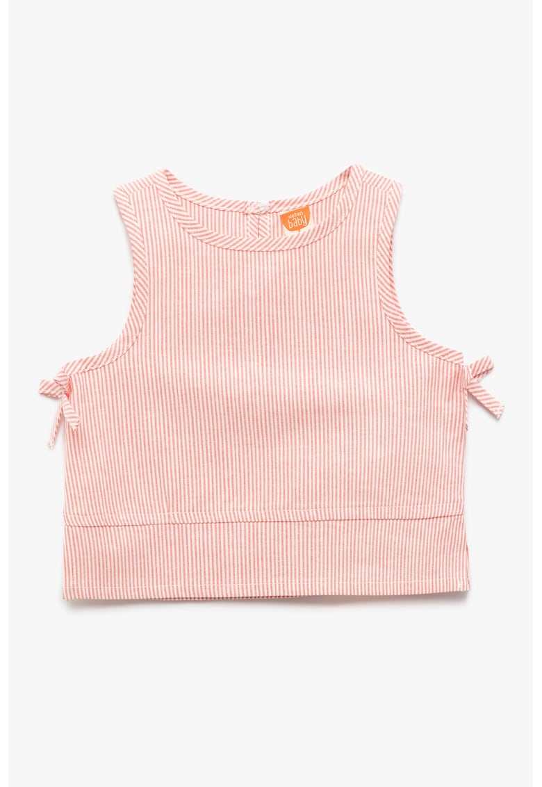 Top crop cu dungi - Alb/Roz prafuit