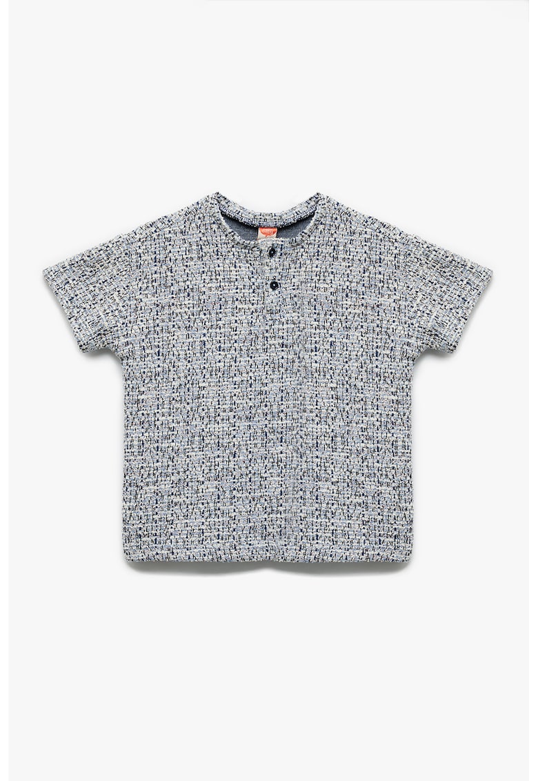 Tricou tricotat cu decolteu henley - Gri melange