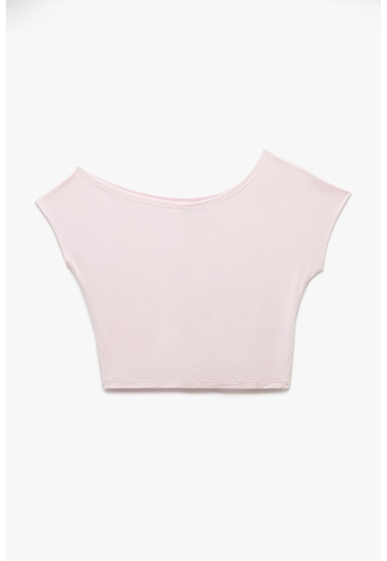 Top crop cu decolteu pe un umar - Roz pal