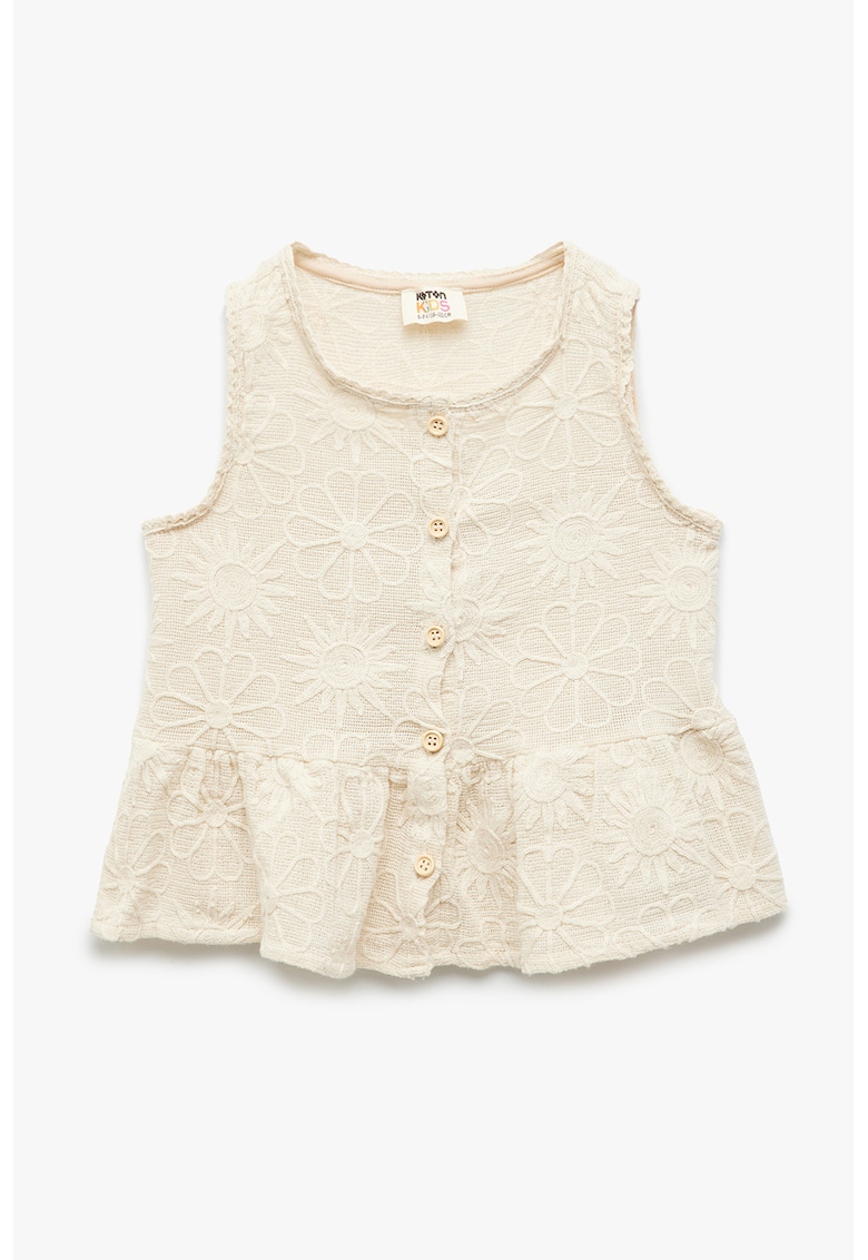 Bluza de bumbac cu decolteu rotund - Bej deschis