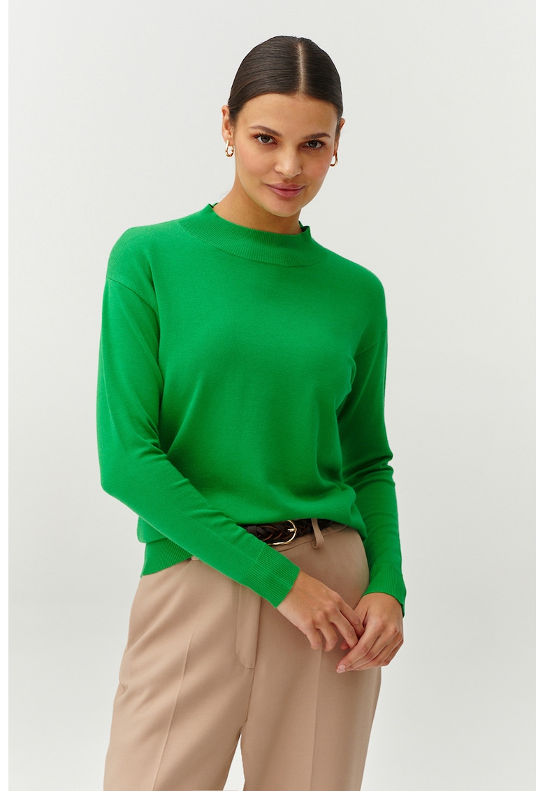 Pulover cu model uni si guler scurt - Verde