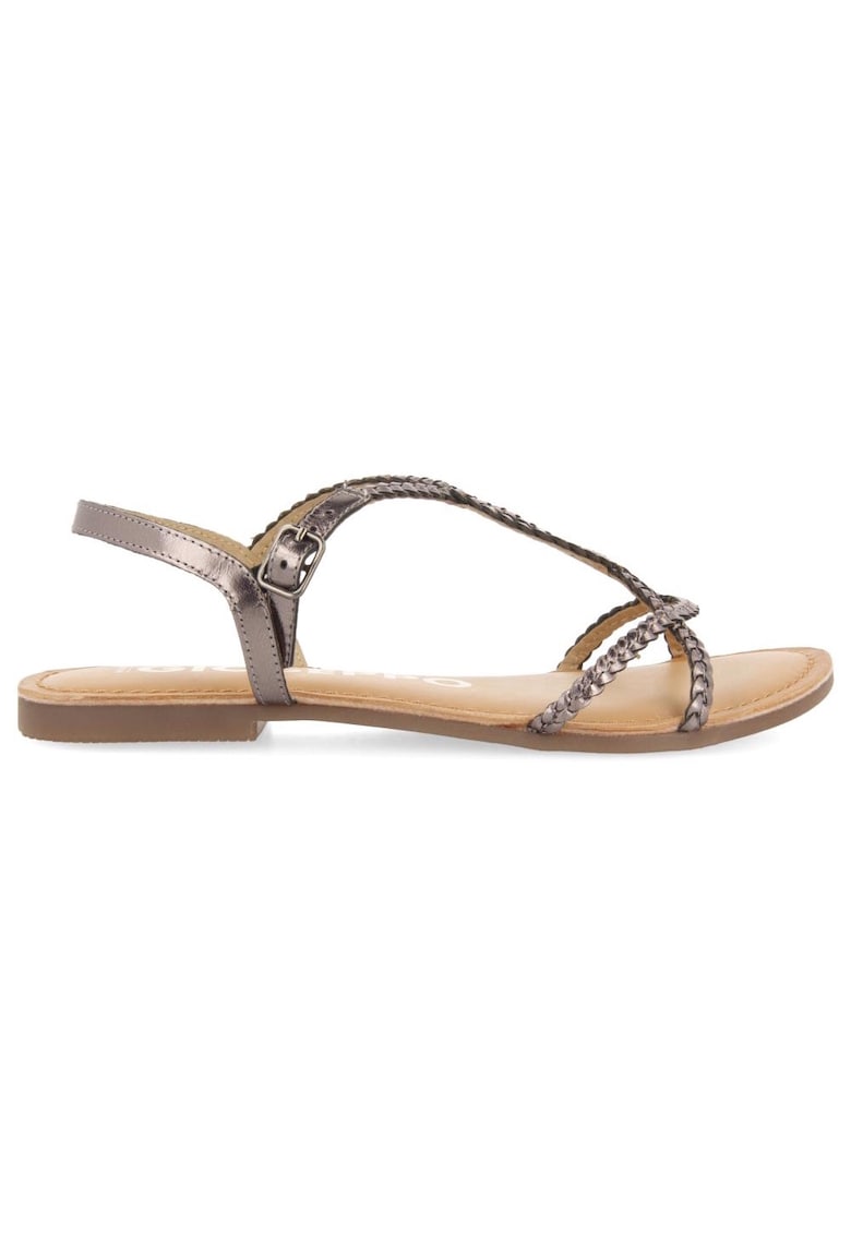Sandale de piele cu design impletit - Argintiu inchis