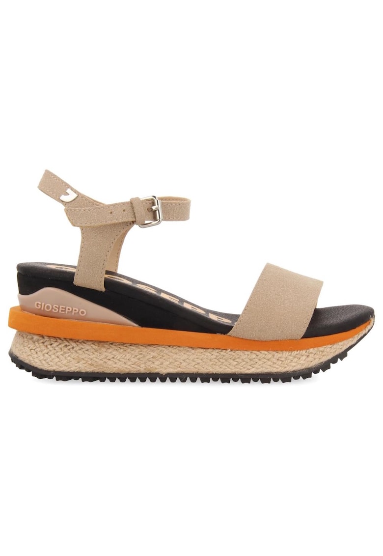 Sandale wedge de piele ecologica BENAY 27675 - Negru/Bej