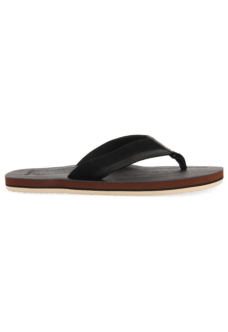 Papuci flip-flop de piele ecologica - Negru