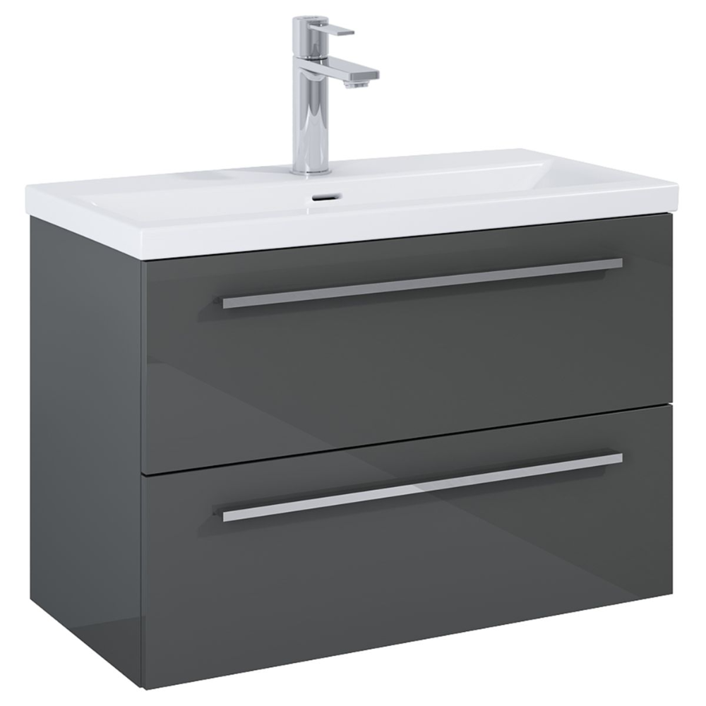Mobilier baie Roca Quadro, baza lavoar, gri antracit, 2 sertare, 80 cm