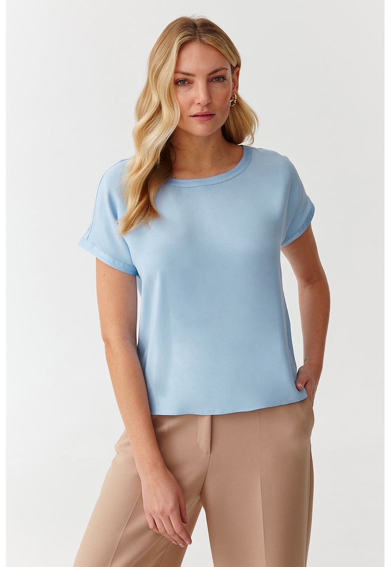 Bluza uni cu decolteu rotund - Albastru lavanda