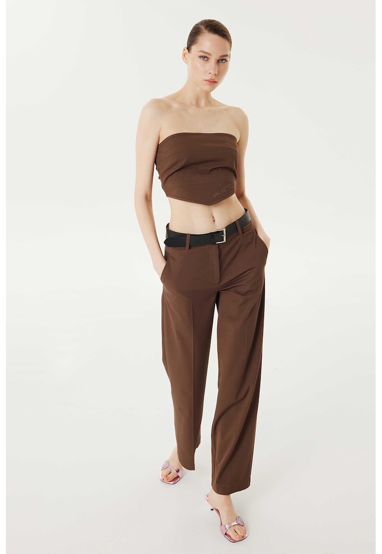 Pantaloni drepti cu o curea - Maro inchis