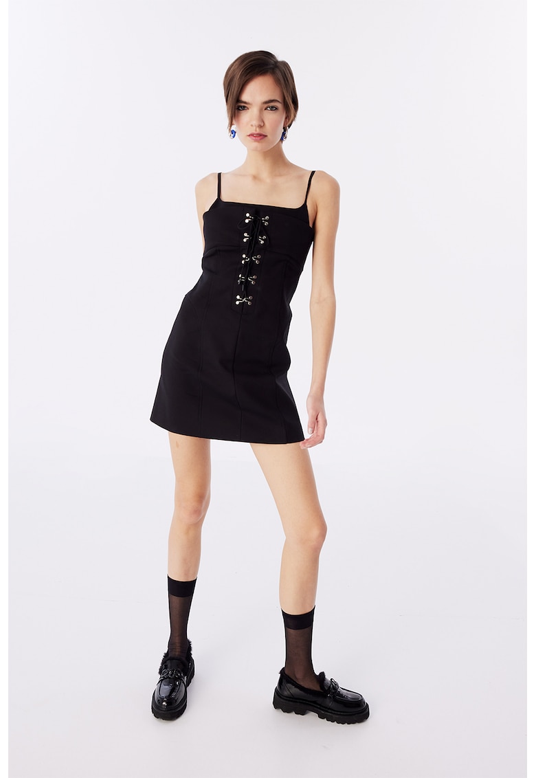 Rochie cambrata cu decolteu patrat - Negru