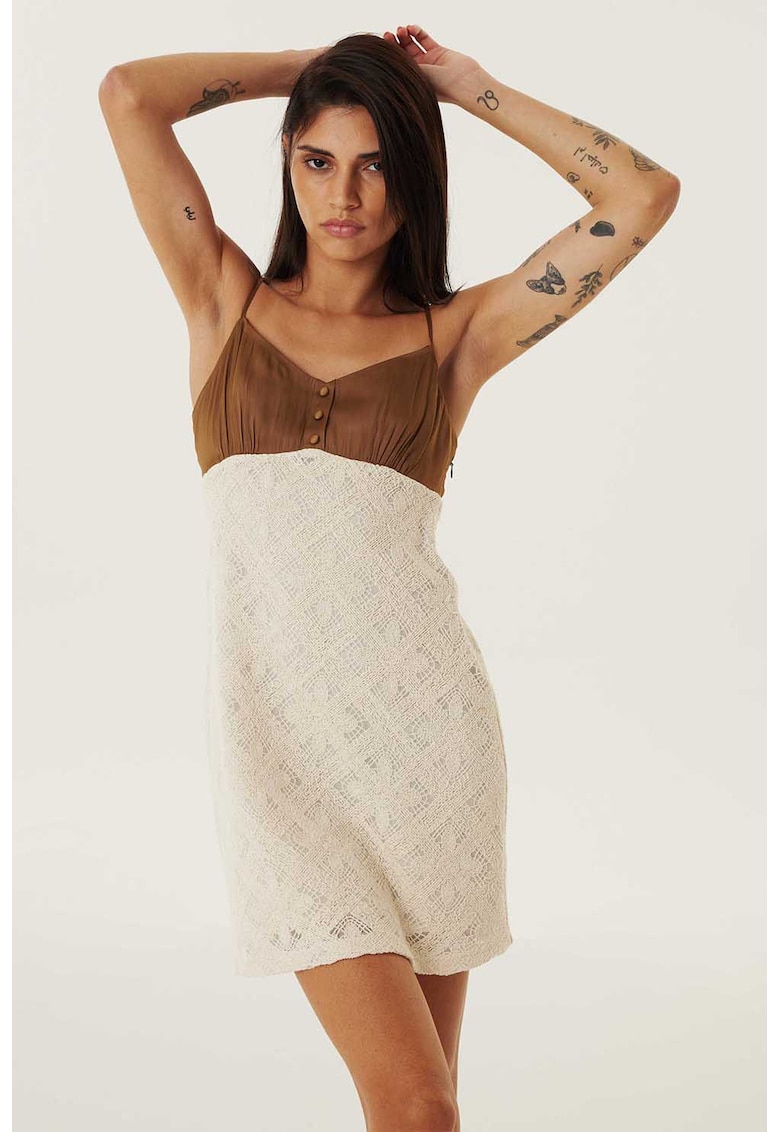 Rochie mini dreapta cu bretele subtiri - Maro/Maro nisip