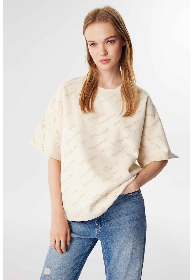 Tricou cu maneci cazute - Alb fildes