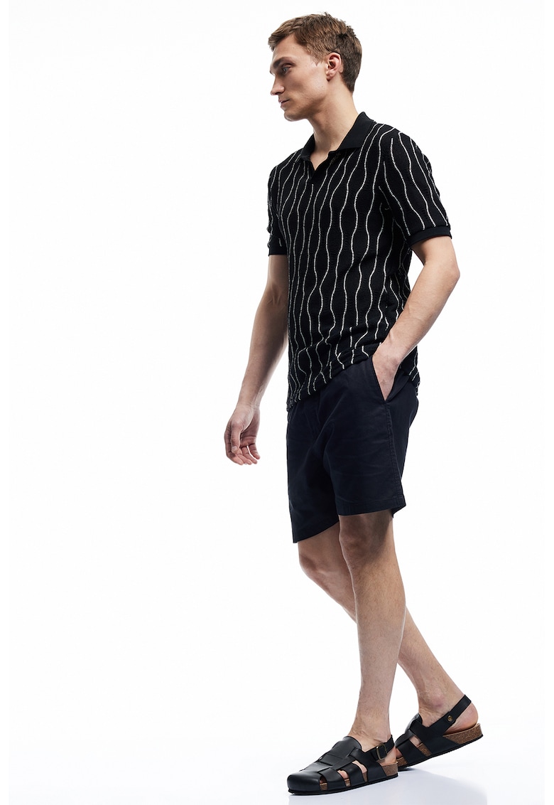 Pantaloni scurti din bumbac si in cu model uni - Negru