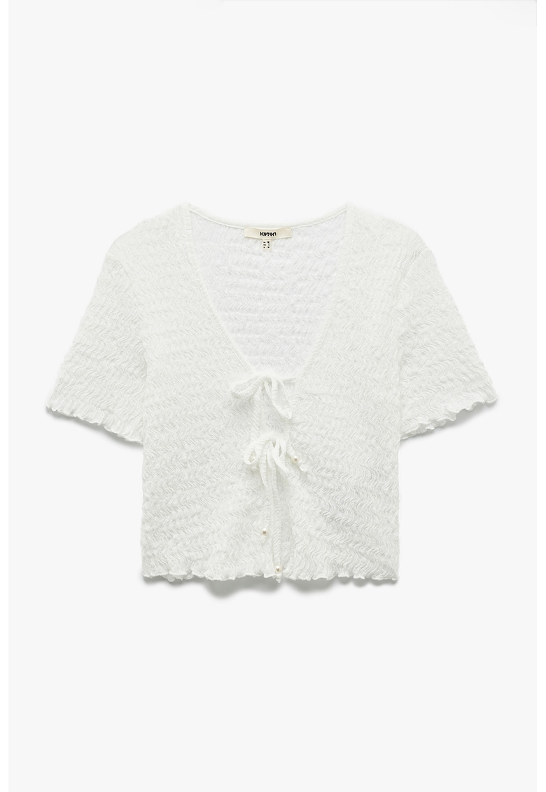 Tricou regular fit cu decolteu in V - Alb