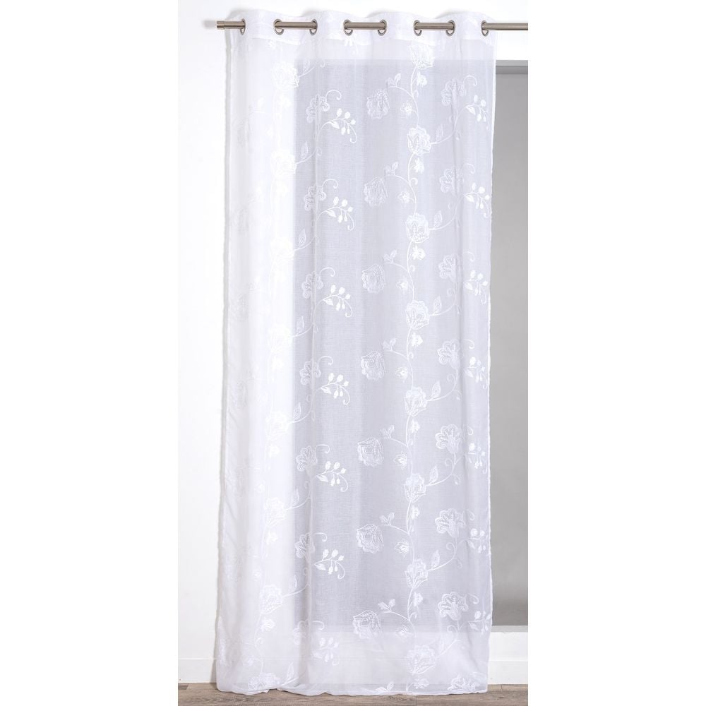 Perdea Matriochka, broderie flori, alba, 140 x 240 cm