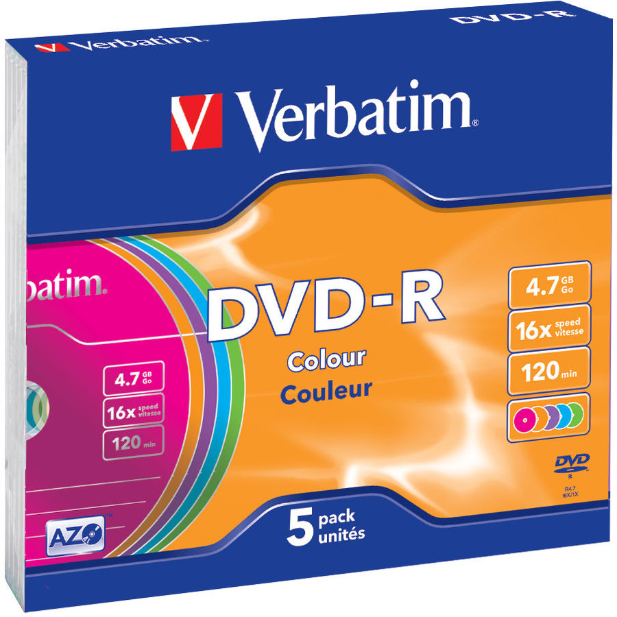 Verbatim DVD-R [ 4.7GB, 16x, slim jewel case, colorat , 5 bucati]