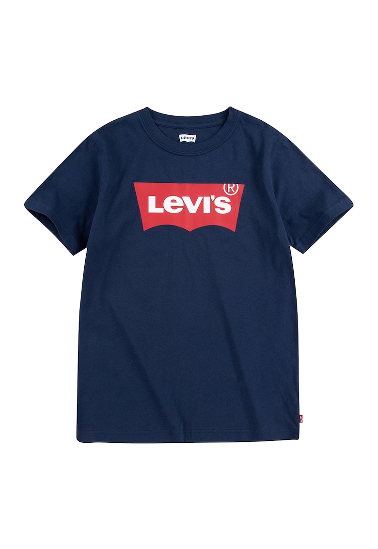 Tricou de bumbac cu decolteu la baza gatului - Rosu/Bleumarin