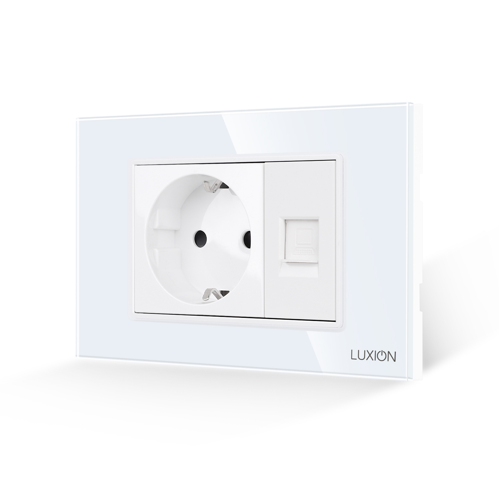 Priza Schuko + Priza Internet cu Rama din Sticla LUXION, Standard Italian, 3M
