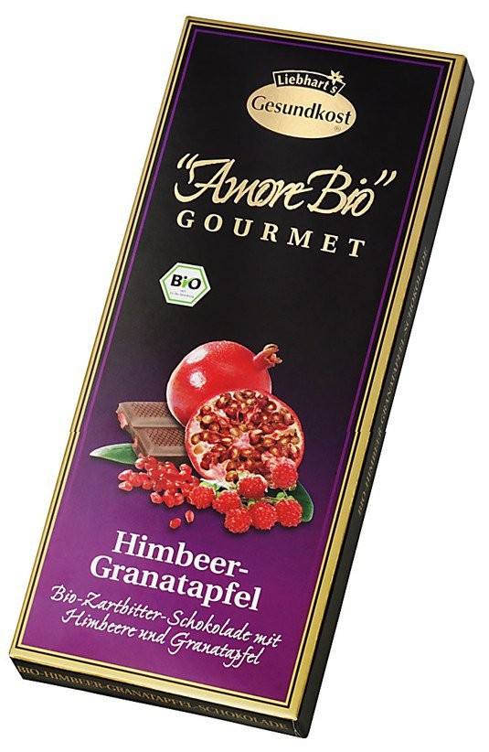 Ciocolata amaruie cu zmeura si rodie, 55% cacao, 100g Liebhart's Amore Bio