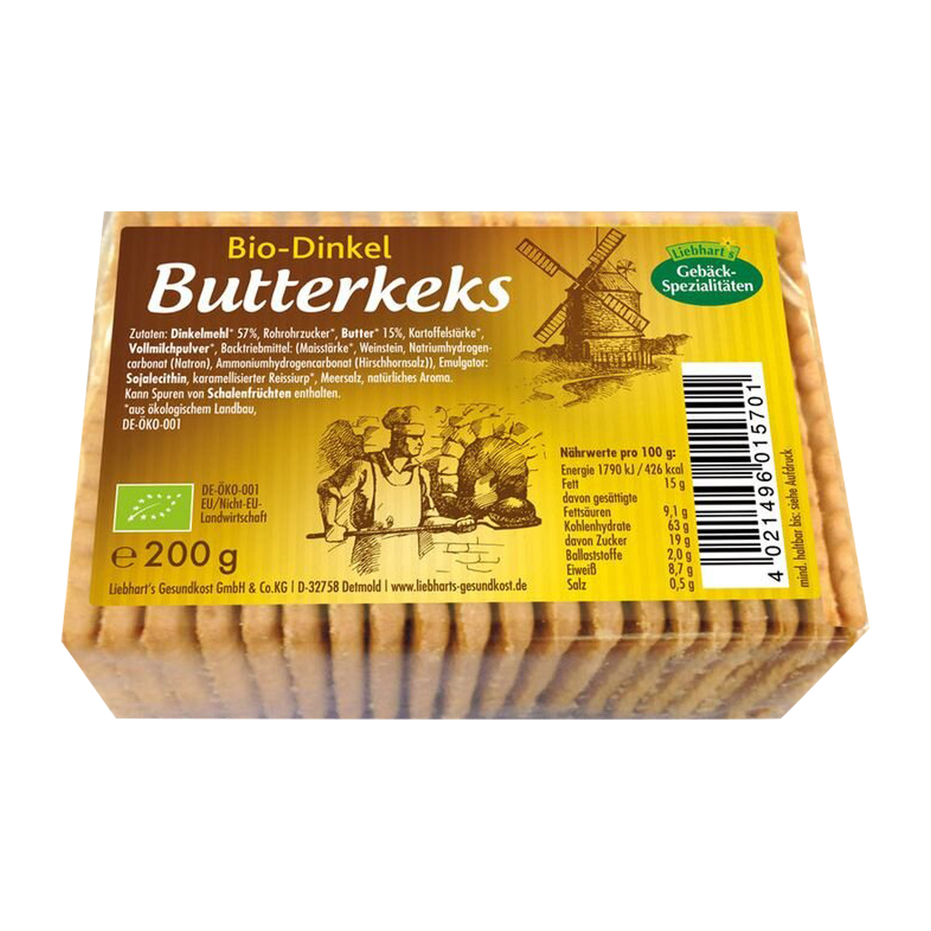 Biscuiți bio din grâu spelta cu unt, 200 g Liebhart's
