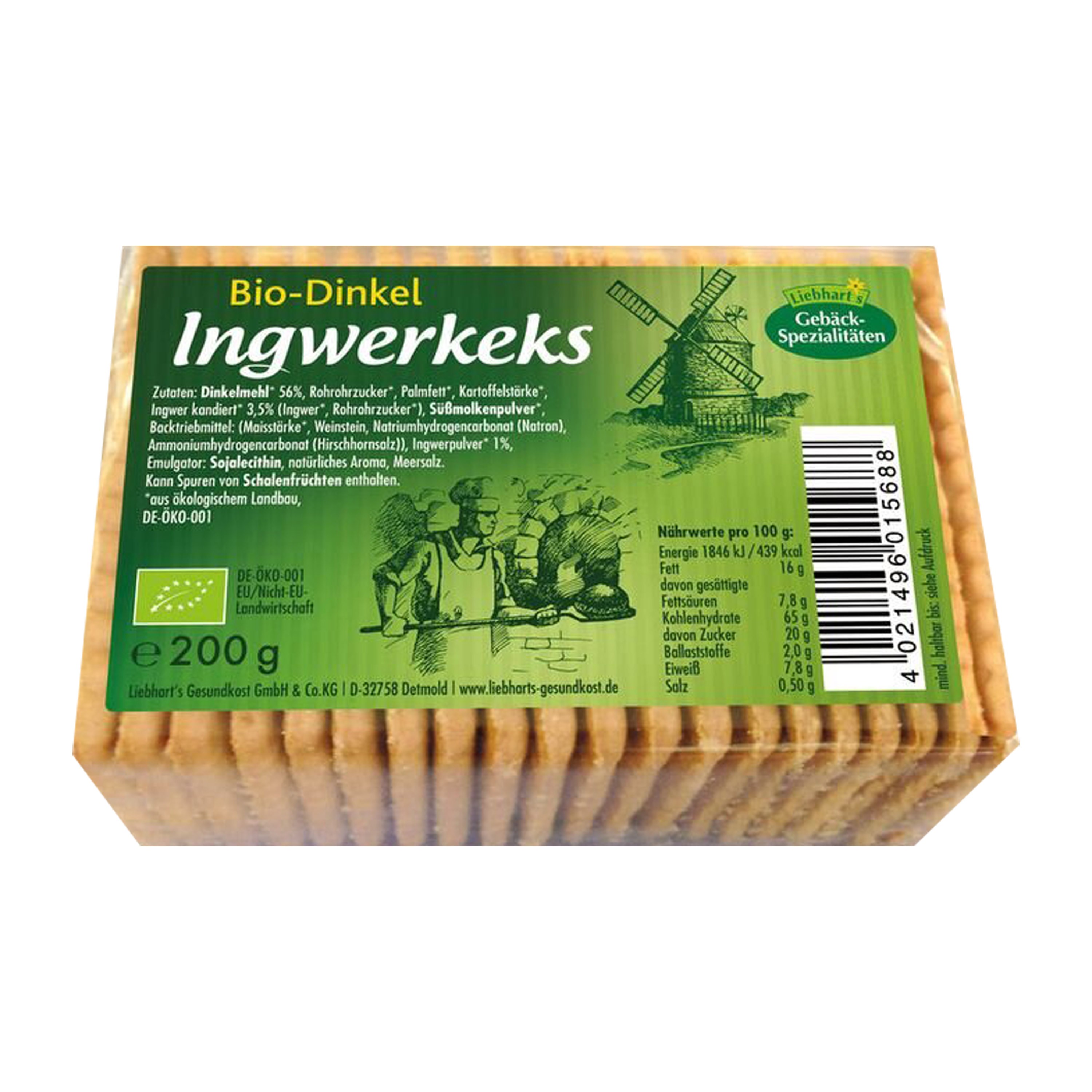 Biscuiți bio din grâu spelta cu ghimbir, 200 g Liebhart's
