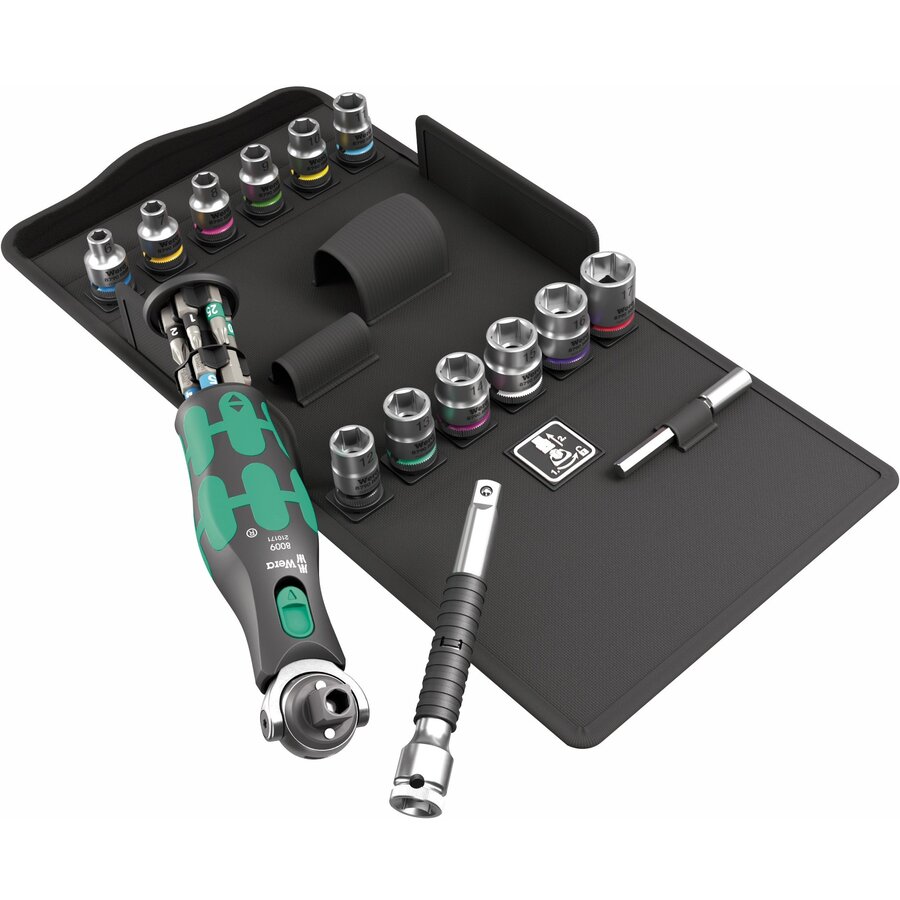 8009 Zyklop Pocket Set 3, 27-piece, bit set (black/green, reversible ratchet for 3/8, 1/4)