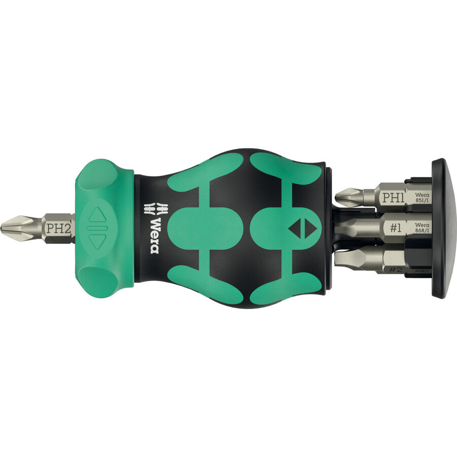 Kraftform Kompakt Stubby Magazine RA 4, bit set black/green, 6-piece, 1/4, with ratchet function