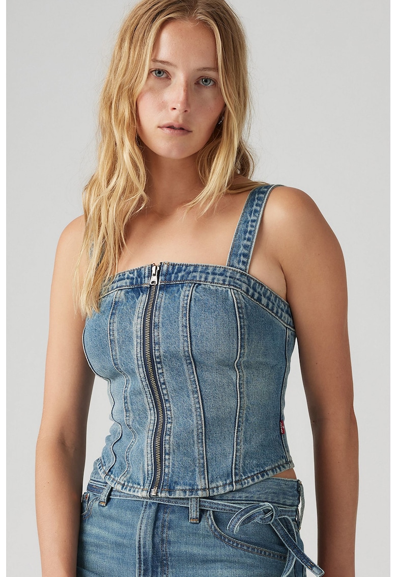 Top din denim cu fermoar - Albastru melange