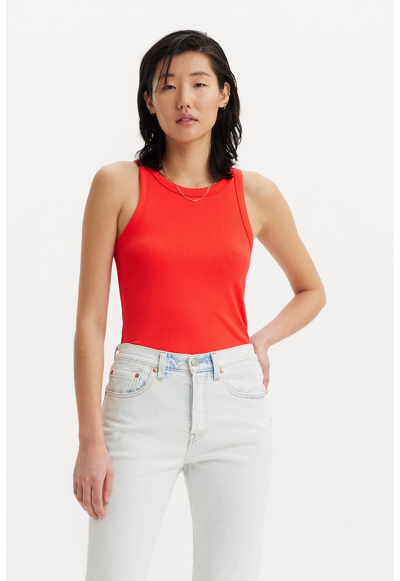 Top slim fit striat din amestec de modal - Rosu