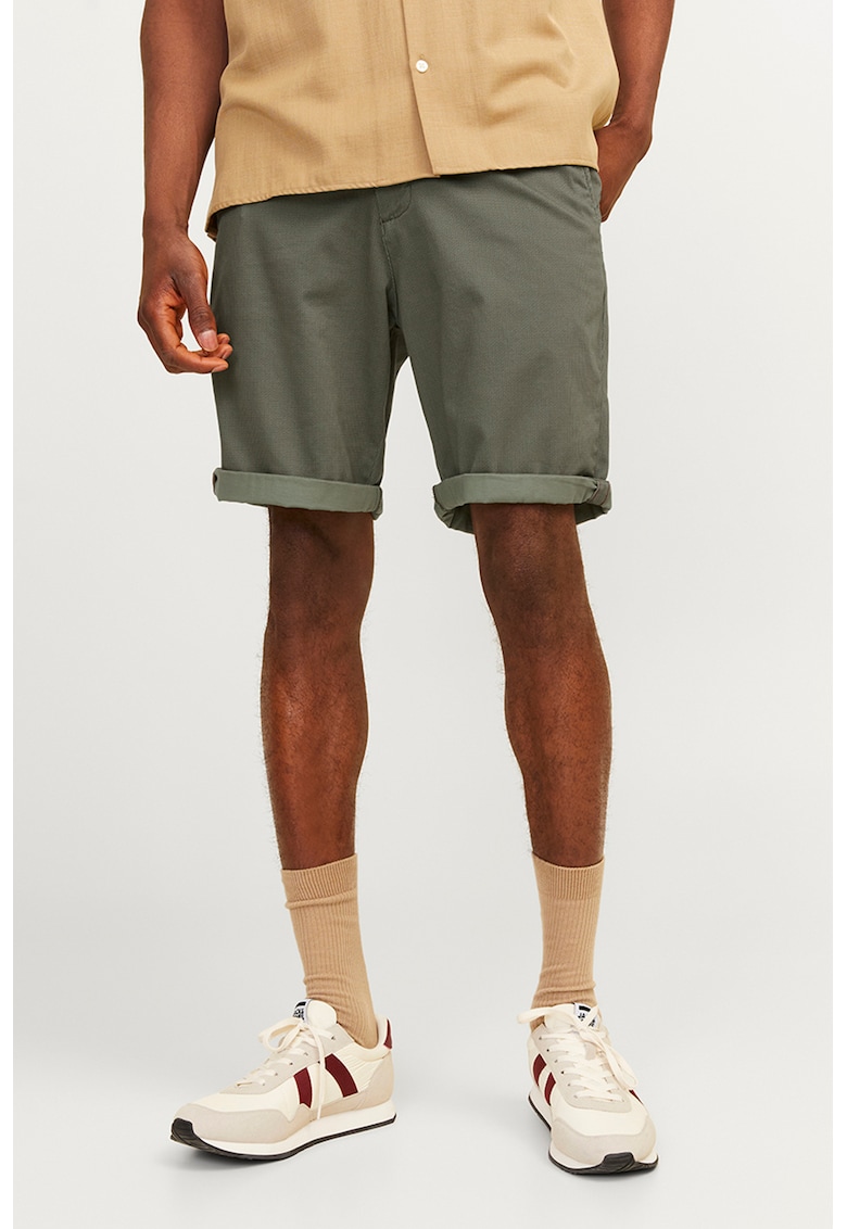 Pantaloni chino scurti cu model uni - Verde inchis