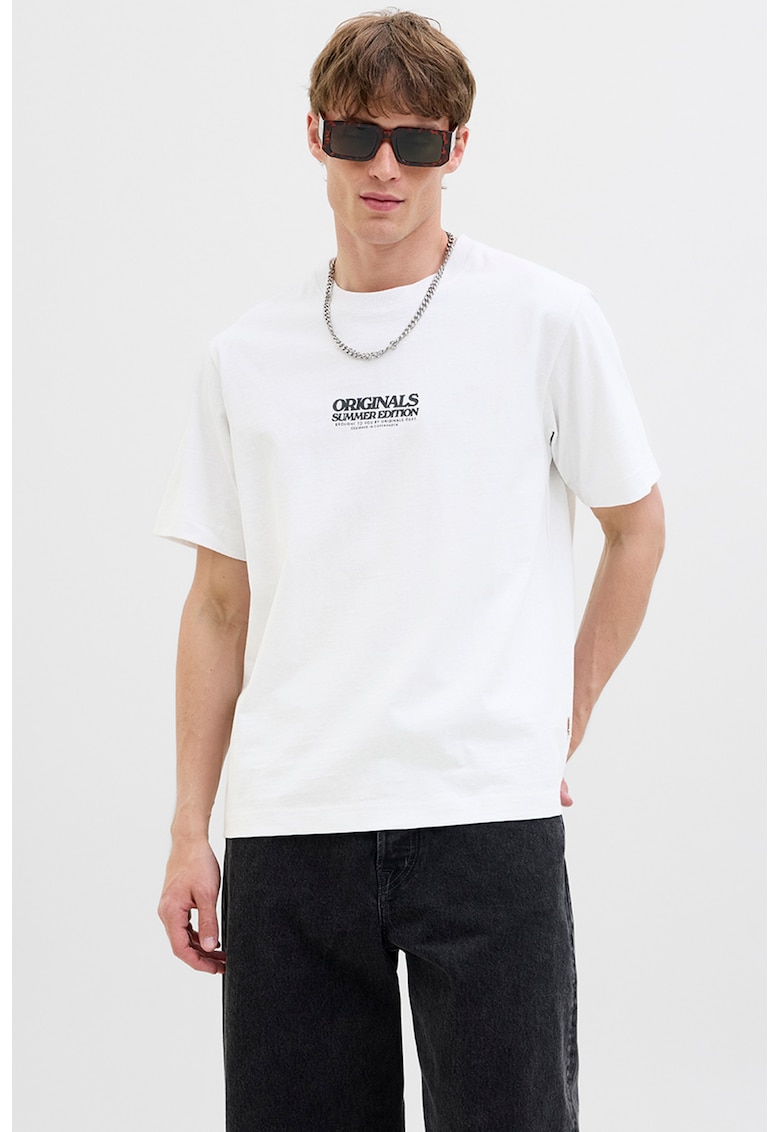 Tricou din amestec de bumbac organic cu imprimeu grafic pe partea din spate - Alb/Verde/Roz