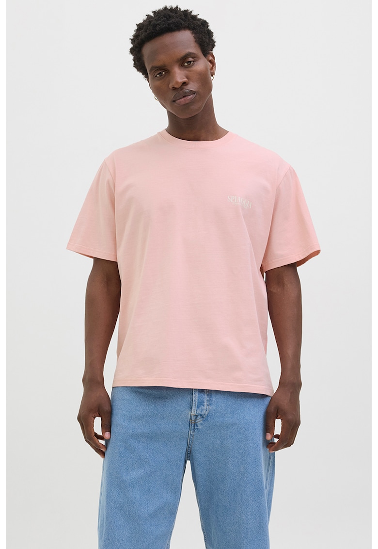 Tricou lejer de bumbac cu imprimeu foto pe partea din spate - Roz
