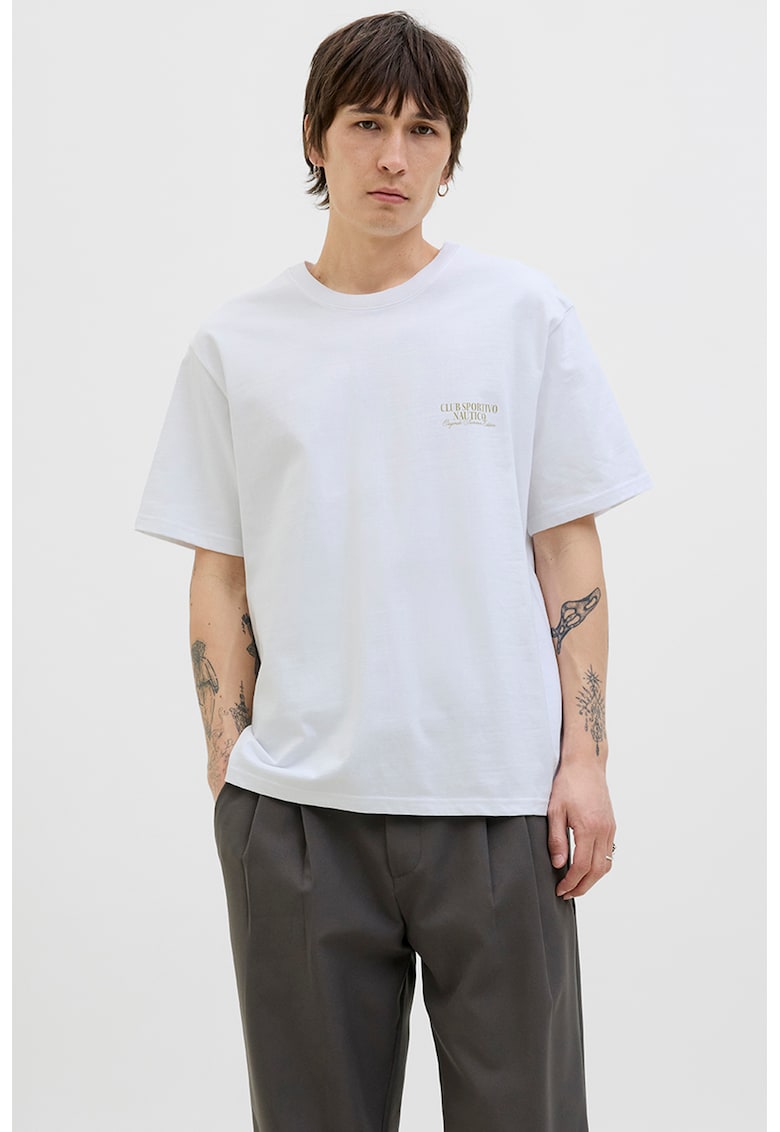 Tricou lejer de bumbac cu imprimeu foto pe partea din spate - Verde/Alb optic