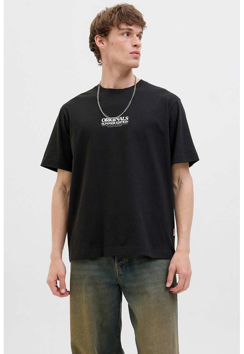 Tricou din amestec de bumbac organic cu imprimeu grafic pe partea din spate - Verde/Negru/Albastru